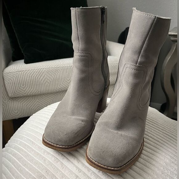 Seyshells leather suede grey chunky heel boot tie zip up 7 - Picture 3 of 5